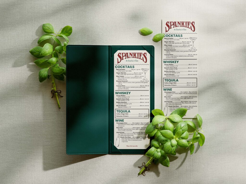 Editorial Spankies Cocktail Menu Mockup